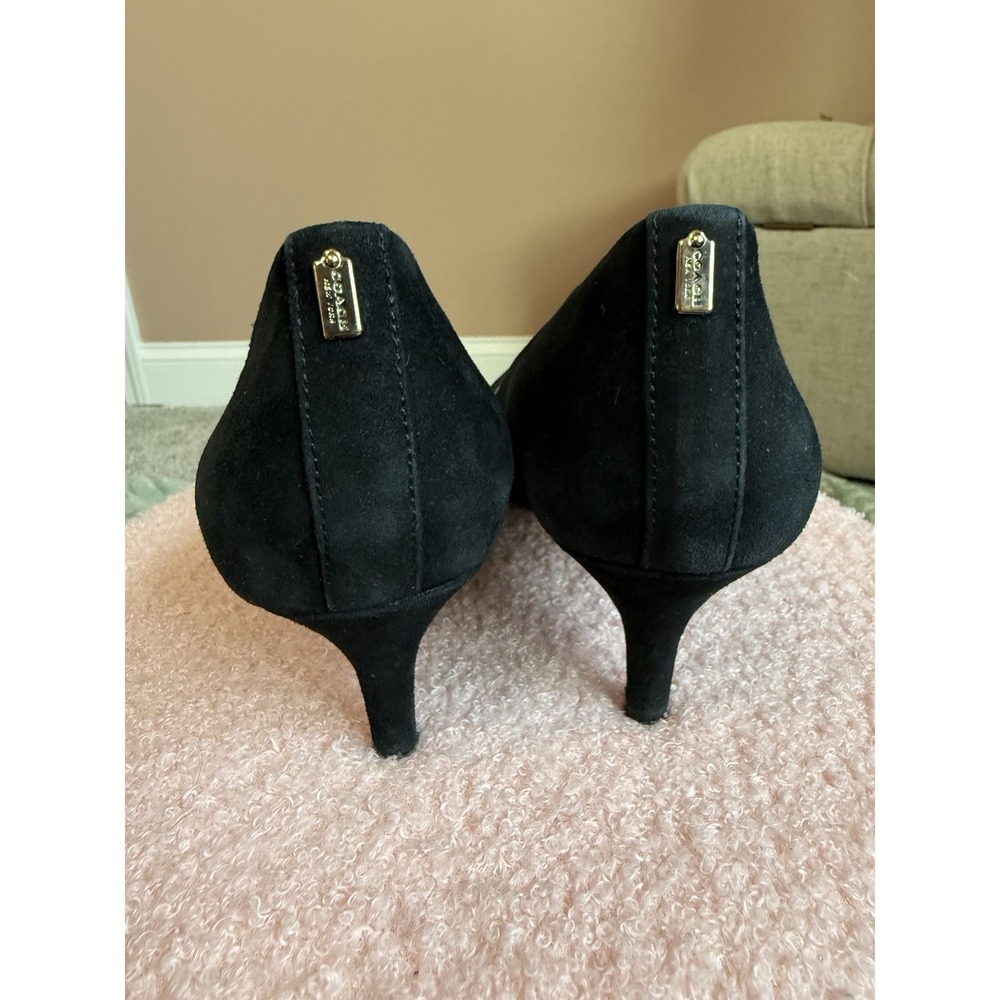 Coach Black Suede Pointed Toe Kitten Heel Pumps Buckle Accent Size 7 B - Picture 2 of 6